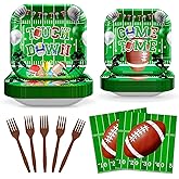 Avezano 96 pcs Football Plates and Napkins Football Party Decorations Touch Down Plates Square Dosposable for Birthday Game Day Party Supplies Serve 24