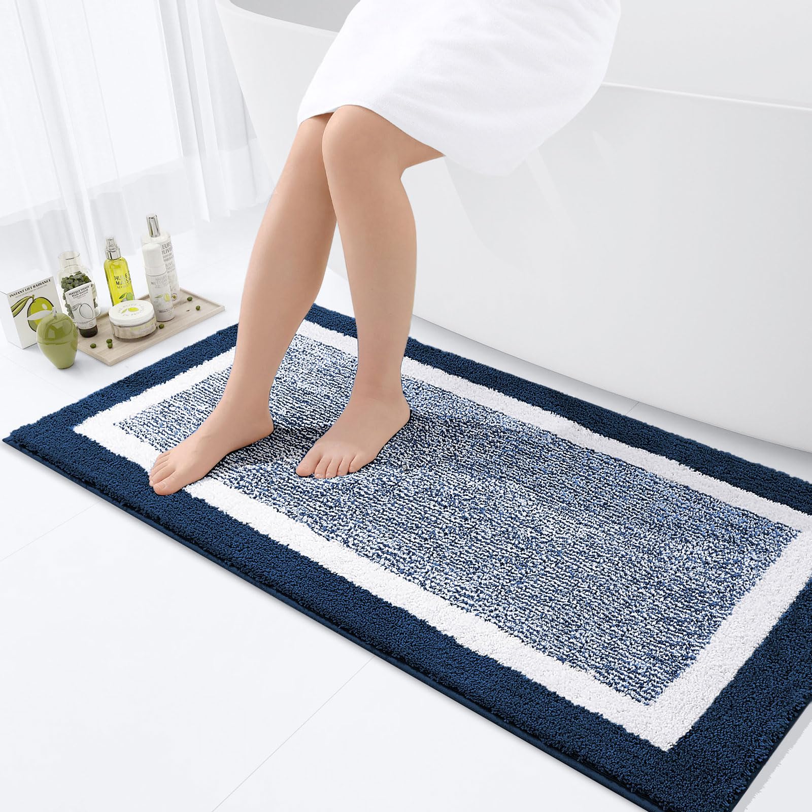 Photo 1 of OLANLY Bathroom Rugs 44x24, Extra Soft and Absorbent Microfiber Bath Mat, Non-Slip, Machine Washable, Quick Dry Shaggy Bath Carpet, Suitable for Bathroom Floor, Tub, Shower (Runner, Navy)