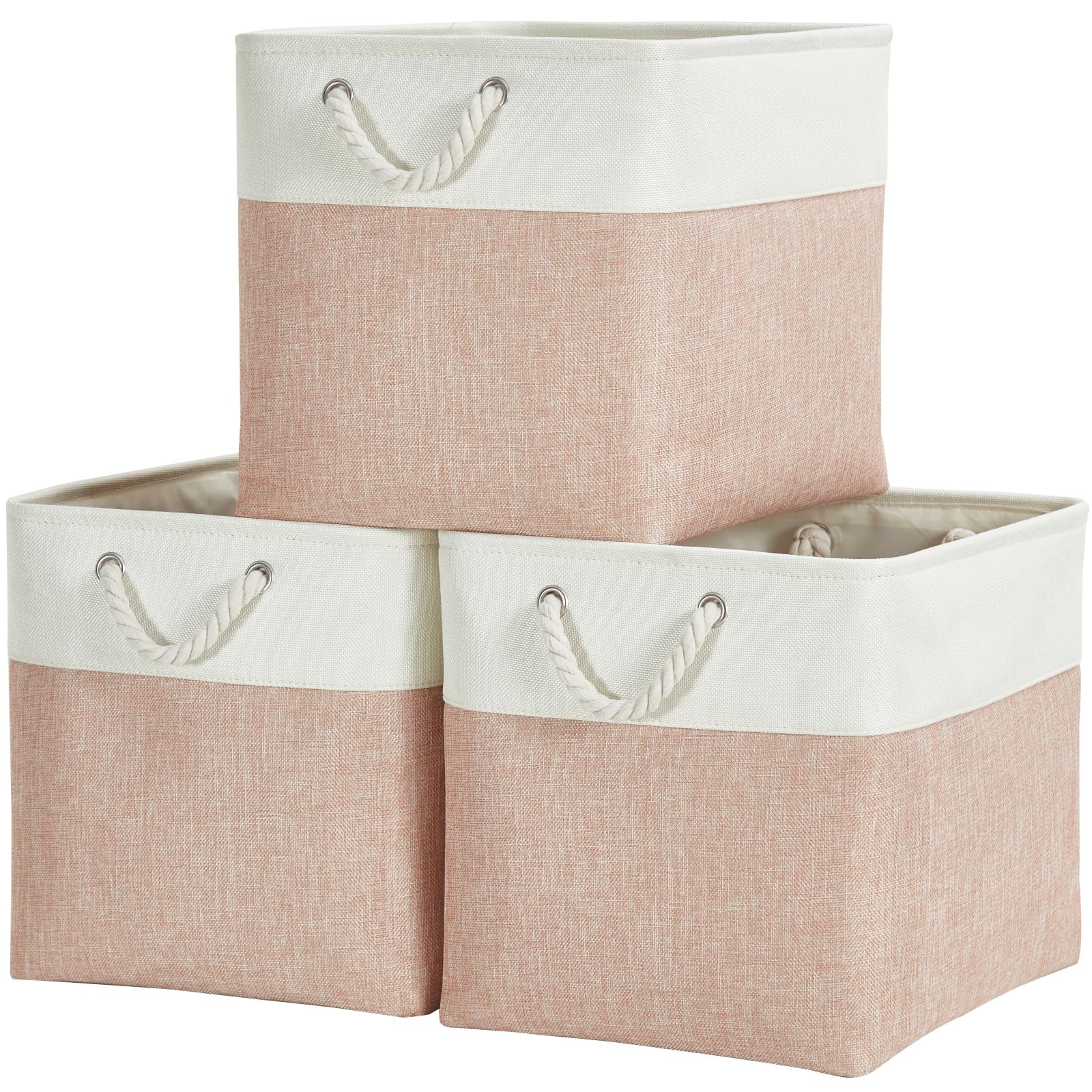 Mangata Fabric Storage Boxes, 28x28x28cm Storage Baskets Storage Cube Boxes for Organizing Clothes Shelf Nursery Home Closet(Pink/White, Set of 3)