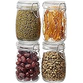 BJONKZ 4 Pack 34 oz Glass Jars with Airtight Lids – Food Storage Containers with Preserving Seal Wire Clip Fastening, Glass Canisters for Kitchen Canning Flour, Cereal, Sugar, Beans (34oz*4)