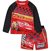 Disney Cars Lightning McQueen Boys UPF 50+ Rash Guard and Swim Trunks Swimsuit Set for Toddler and Big Kids