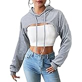 Century Star Womens Long Sleeve Super Cropped Hoodie Pullover Crop Sweatshirts Sexy Workout Gym Drawstring Top