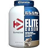 Dymatize Elite Casein Protein Powder, Cookies & Cream, 100% Micellar Casein, 25g Protein, 5.4g BCAAs, 2.3g Leucine, Slow Absorbing for Overnight Muscle Recovery, 4 lb (53 Servings)