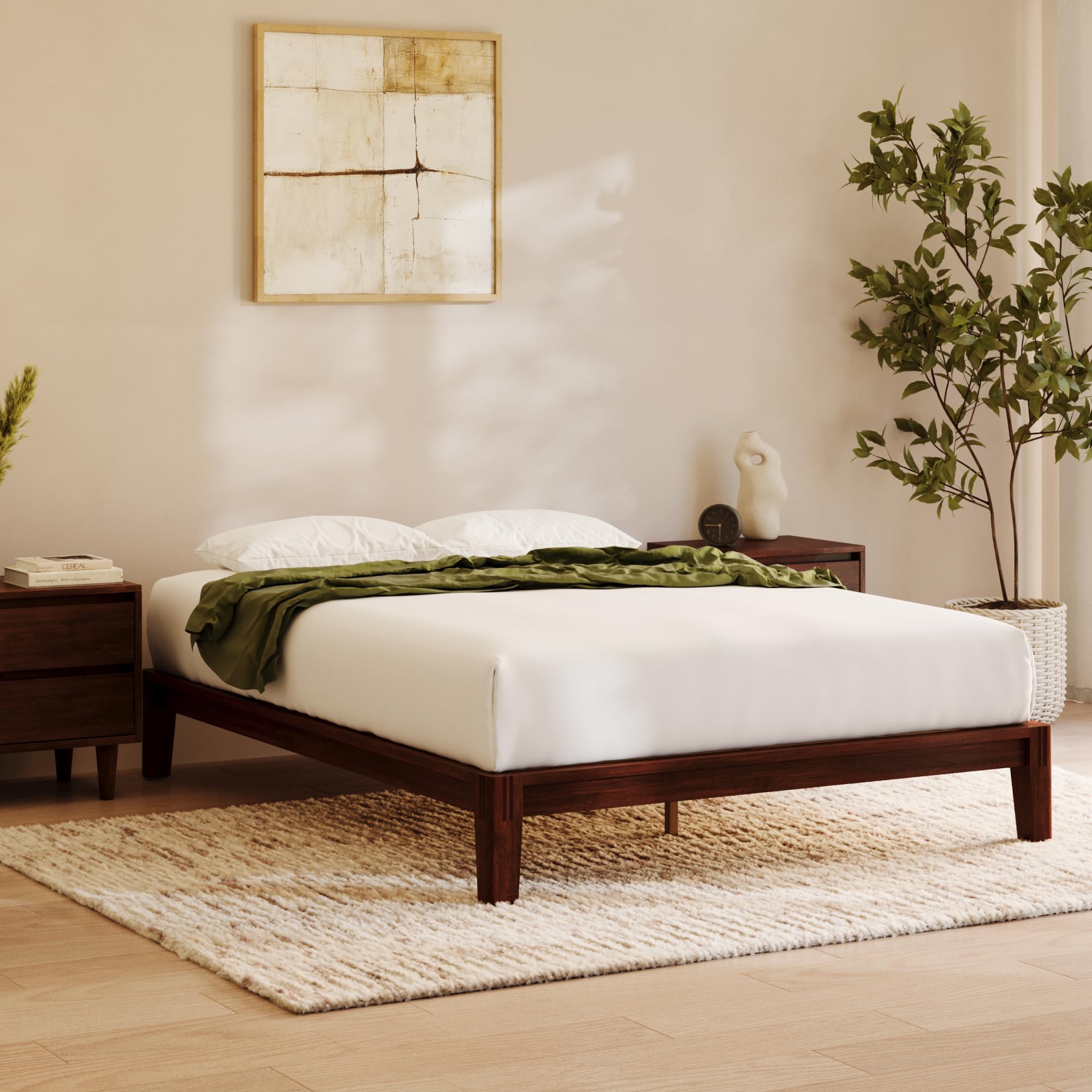 Photo 1 of Nectar Bamboo Platform Bed Frame - Queen - Walnut - Floating Center Support Legs - 12” Height - Easy Tool Free Set Up - Contemporary and Durable - Sturdy Wooden Support Slats - Holds Up to 800 Pounds