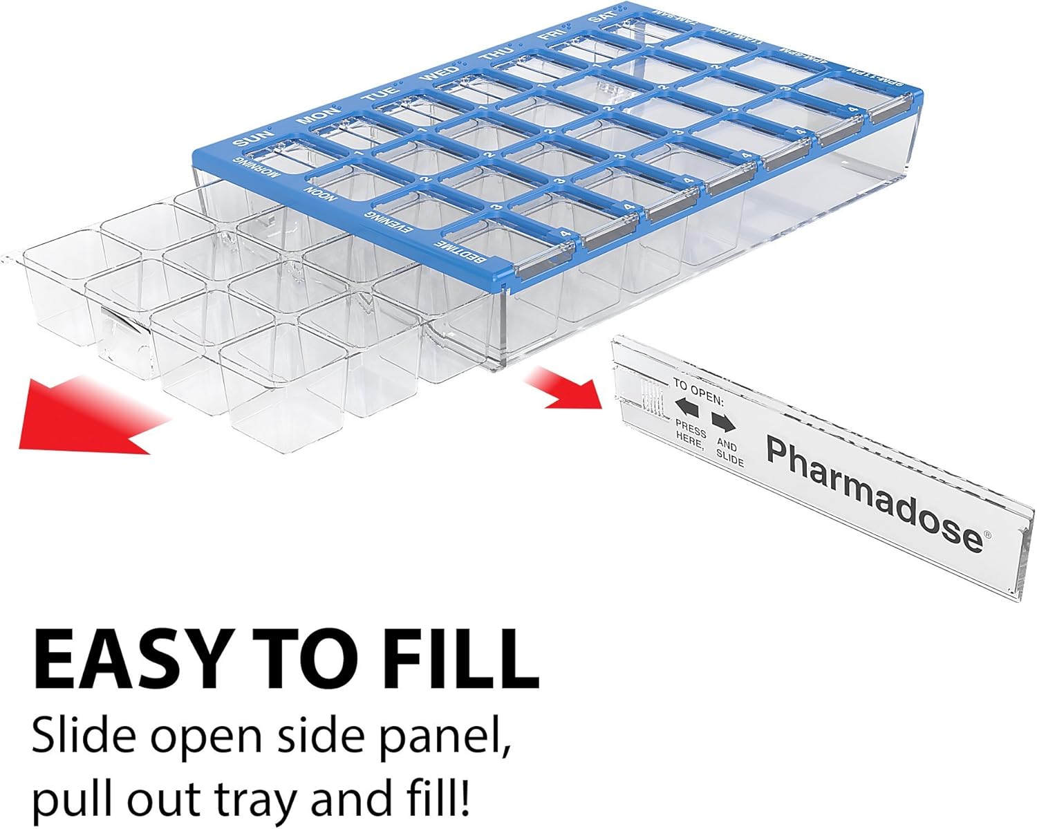 Ezy Dose (7-Day) Pill, Medicine, Vitamin Organizer Box | Weekly, 4 Times a Day, AM PM | Medium Compartments | Clear Lids: Health & Personal Care