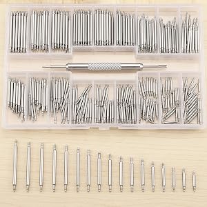 144pcs Watch Spring Bars Pins 0.315-0.984 Inch, 18 Sizes Metal Watch Band Link Pins with Removal Tool, Watch Repair Kit for S