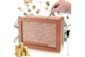 HOMGATY Wooden Money Box Money Bank, Countdown Money Saving Box with 2000 Dollars Target, Money Box with Money Target and Numbers to Check for Boys Girls (2000 USD)