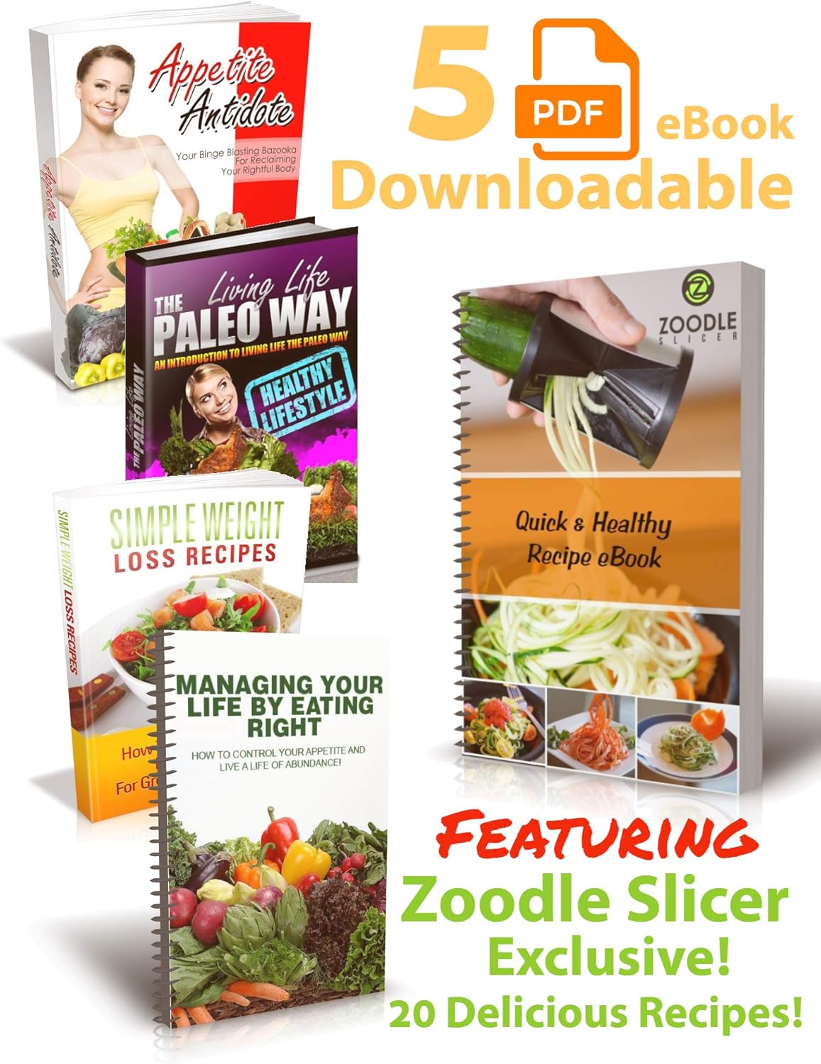 The Original Zoodle Slicer - Complete Vegetable Spiralizer, Spiral Slicer Bundle (With Cleaning Brush, Peeler & Recipe eBook) (HandHeld): Kitchen & Dining