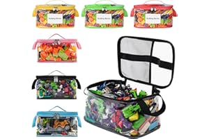 DOOHALO Toy Organizer Storage bags with Zippers for Toys, Board Games, Blocks, Puzzles, Dolls Storage, Large Reusable Clear TPU waterproof with Name Tang Mesh Pouches 6 Packs MultiColors
