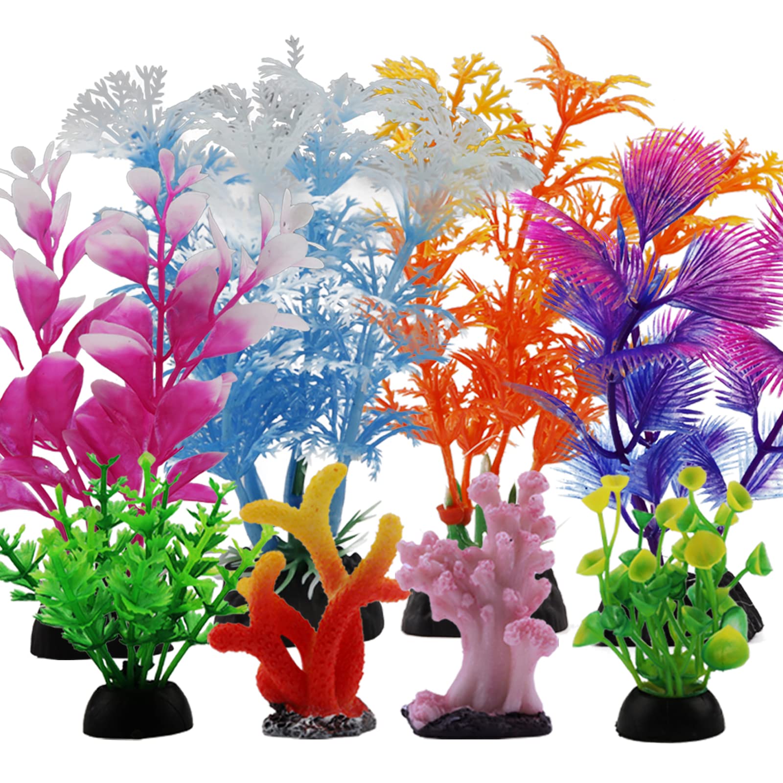 Photo 1 of PietyPet Fish Tank Decorations Plants with Resin Coral, 8 pcs Aquarium Decor