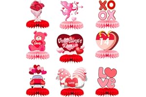 ANSOUFIEN 9 Pcs Valentines Day Decorations Honeycomb Centerpiece, Pink Valentines Table Decorations Valentines Table Centerpiece for Valentines Day Party Decorations
