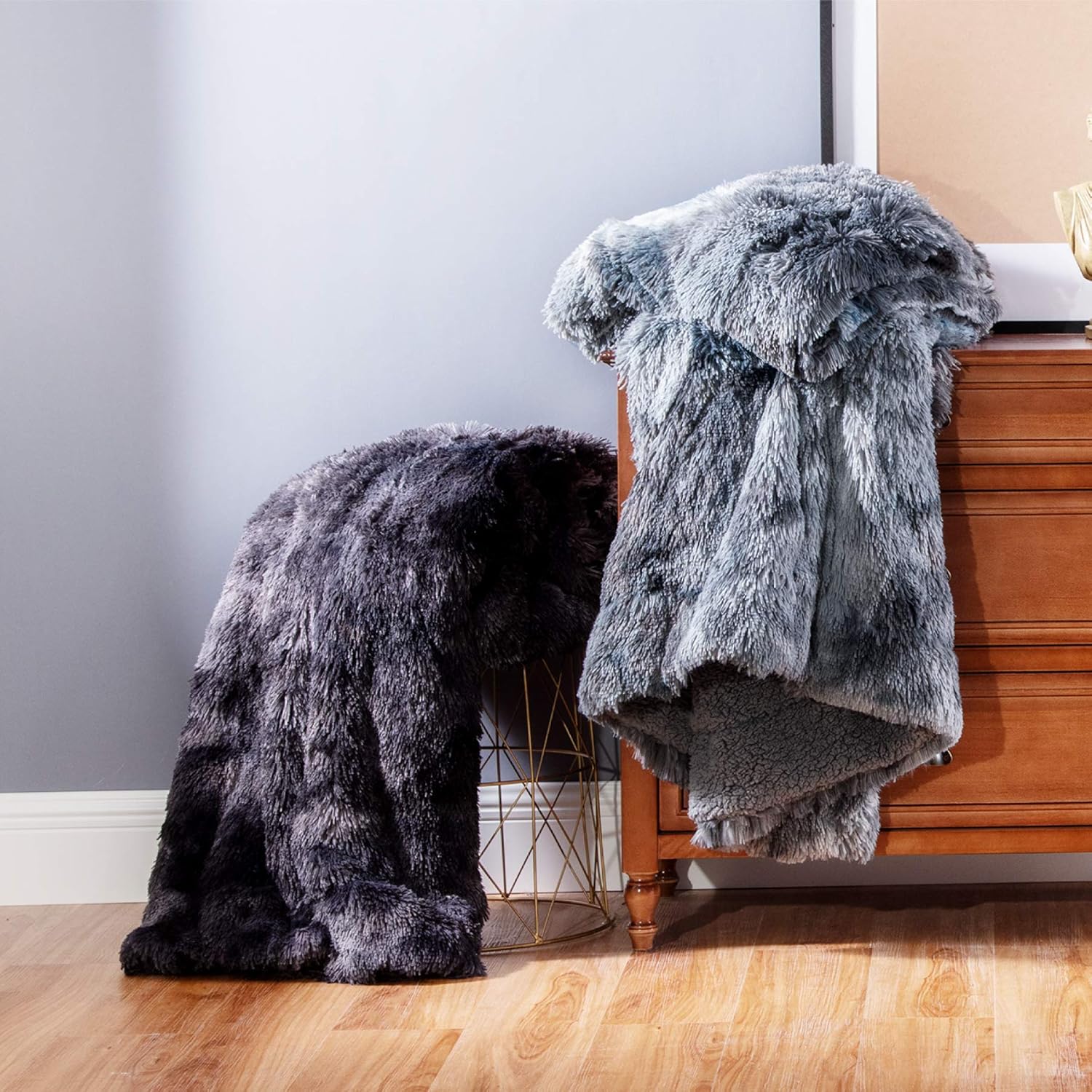 Bedsure Soft Fuzzy Faux Fur Shaggy Blanket Throw Reversible Sherpa Fleece Shag Throw Blanket for Sofa, Couch and Bed - Warm Thick Fluffy Blanket as Gift,Plush Furry Throw (50x60 inches, Grey): Home & Kitchen