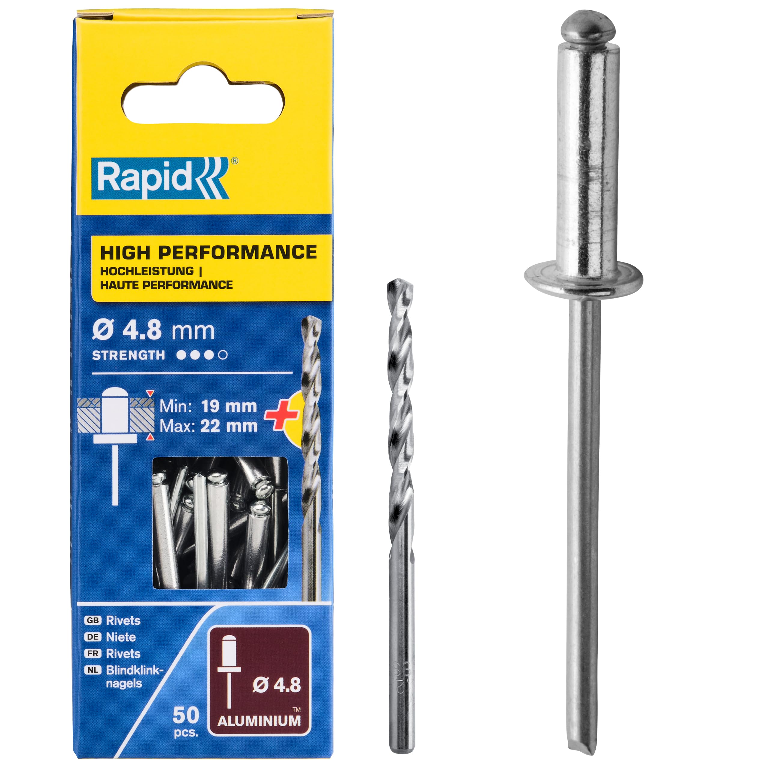 Rapid Rivets High Performance Including Drill Piece, 4.8 x 25 mm, 5000392 - 50 Pieces