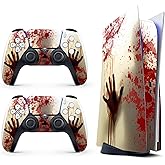 Skin Sticker for Game Console 5 Cover - Bloody Hand, Compatible with Both Disc Edition & Digital Edition (not Slim Ver) - 2 Controller Skins & Console Skin - No Bubble, Full Protection, Removable