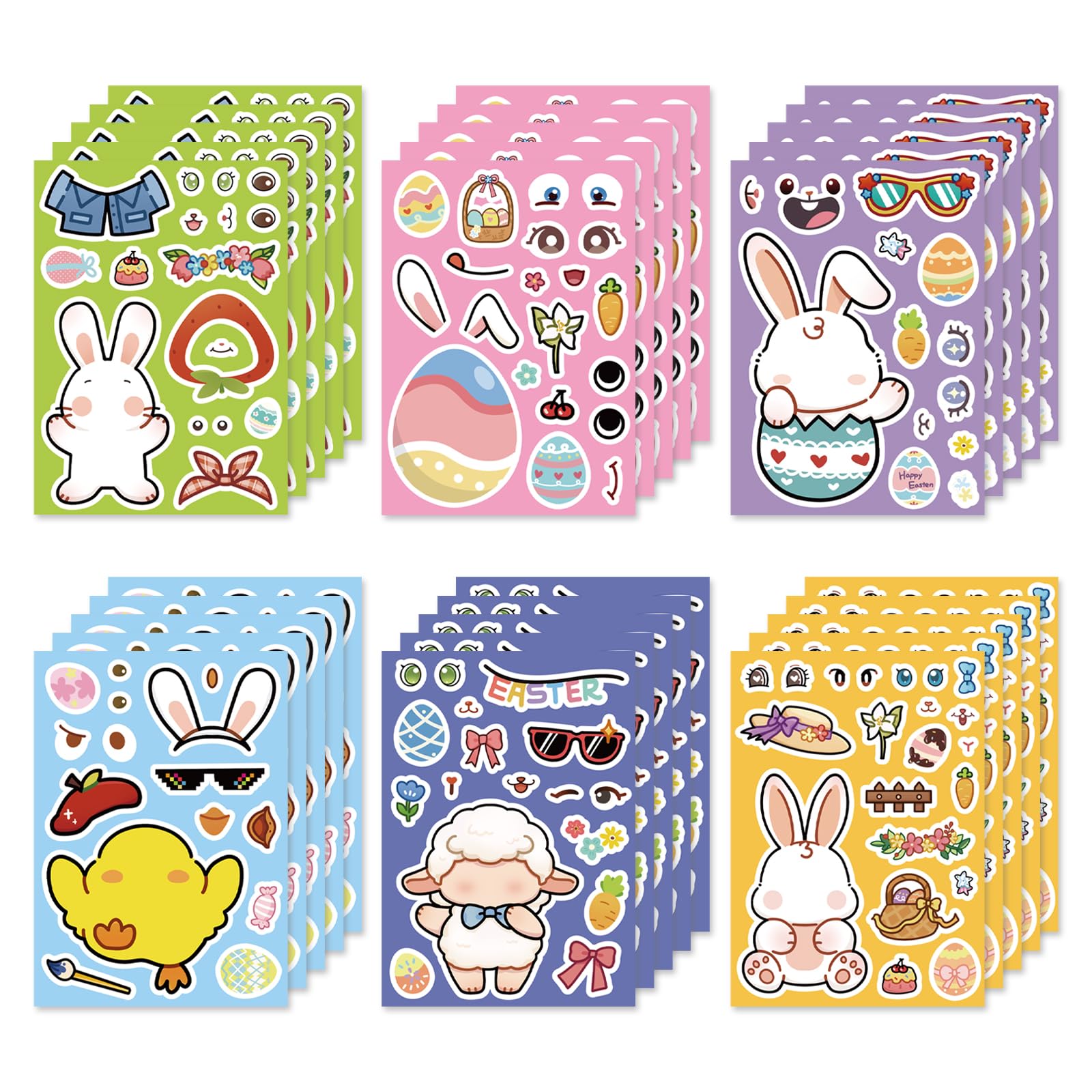 Gemmapylor Easter Stickers for Kids 30 Sheets, DIY Happy Easter Egg Bunny Sticker, Easter Gifts for Kids, Party Favor Supplies