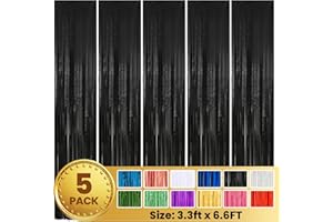 pabues 5 Pack 3.3 x 6.6 FT Black Foil Fringe Backdrop Curtain, Streamer Backdrop Curtains, Streamers Birthday Party Decorations, Fringe Backdrop for Graduation, Baby Shower, Gender Reveal