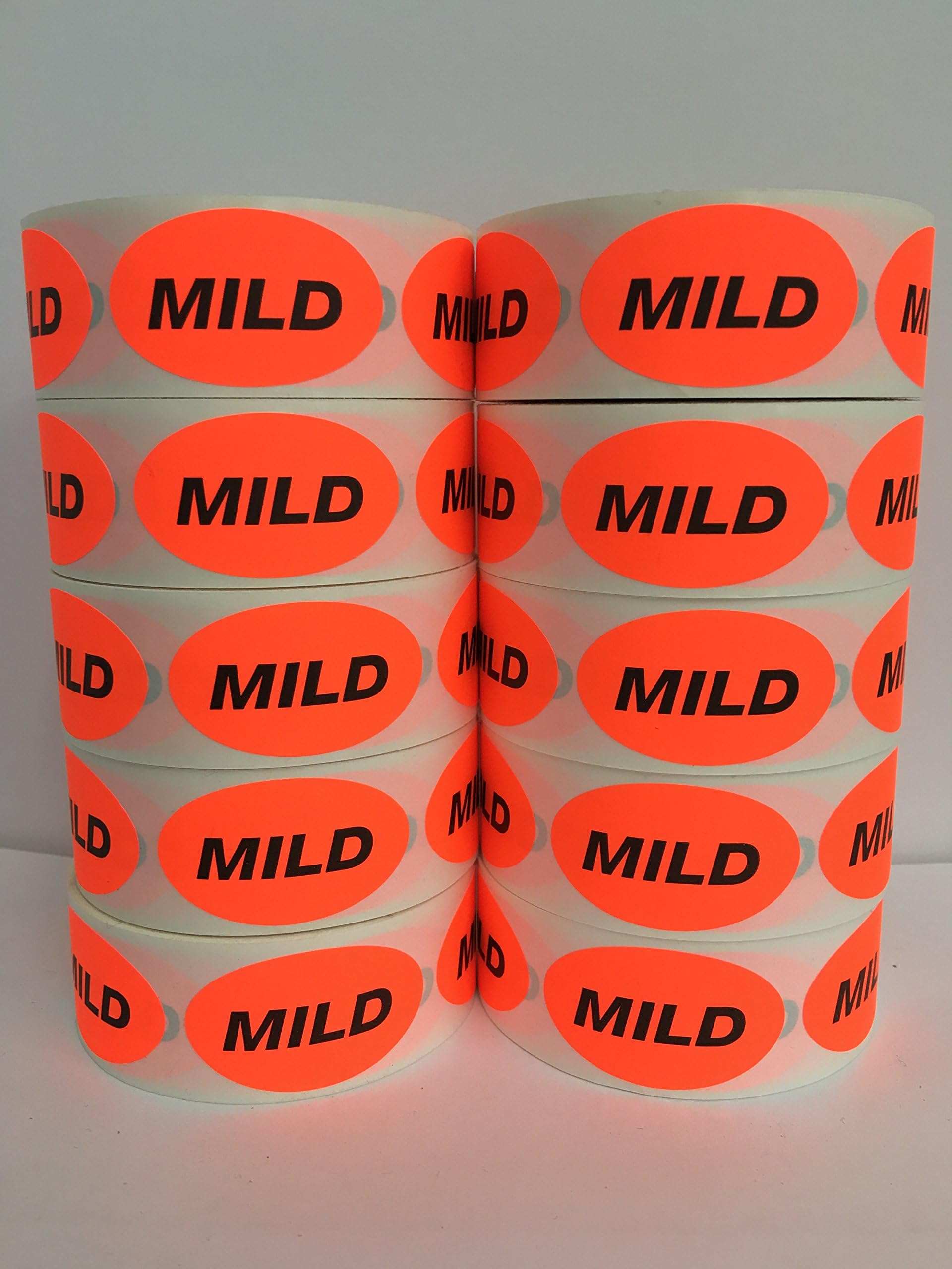 2 Rolls .875" x 1.25" Oval Bright Red MILD Food Retail Packaging Stickers 500 Labels Per Roll