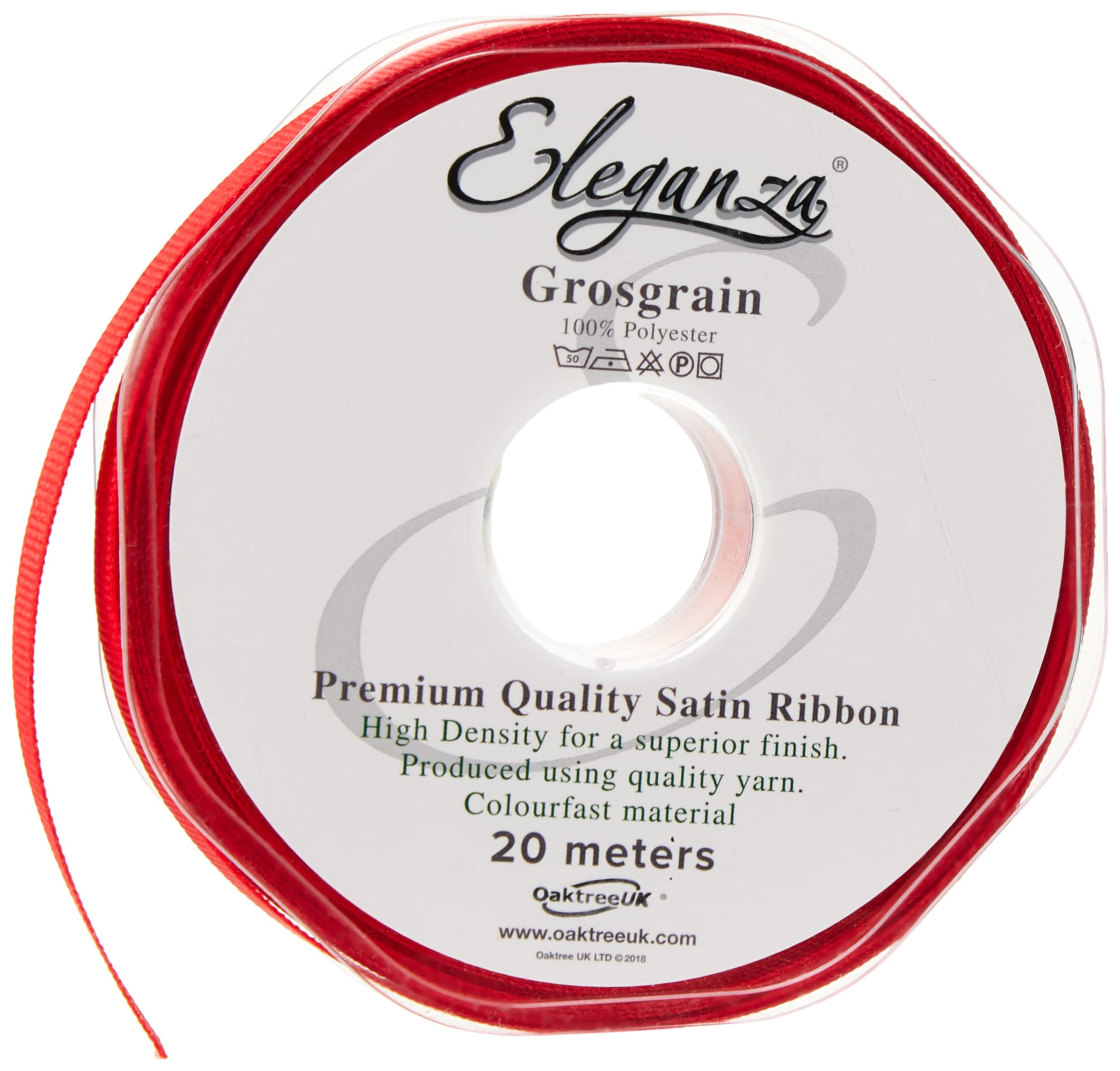 ELEGANZA Premium Quality Grosgrain Ribbon, Satin, Red, 11 x 11 x 1 cm