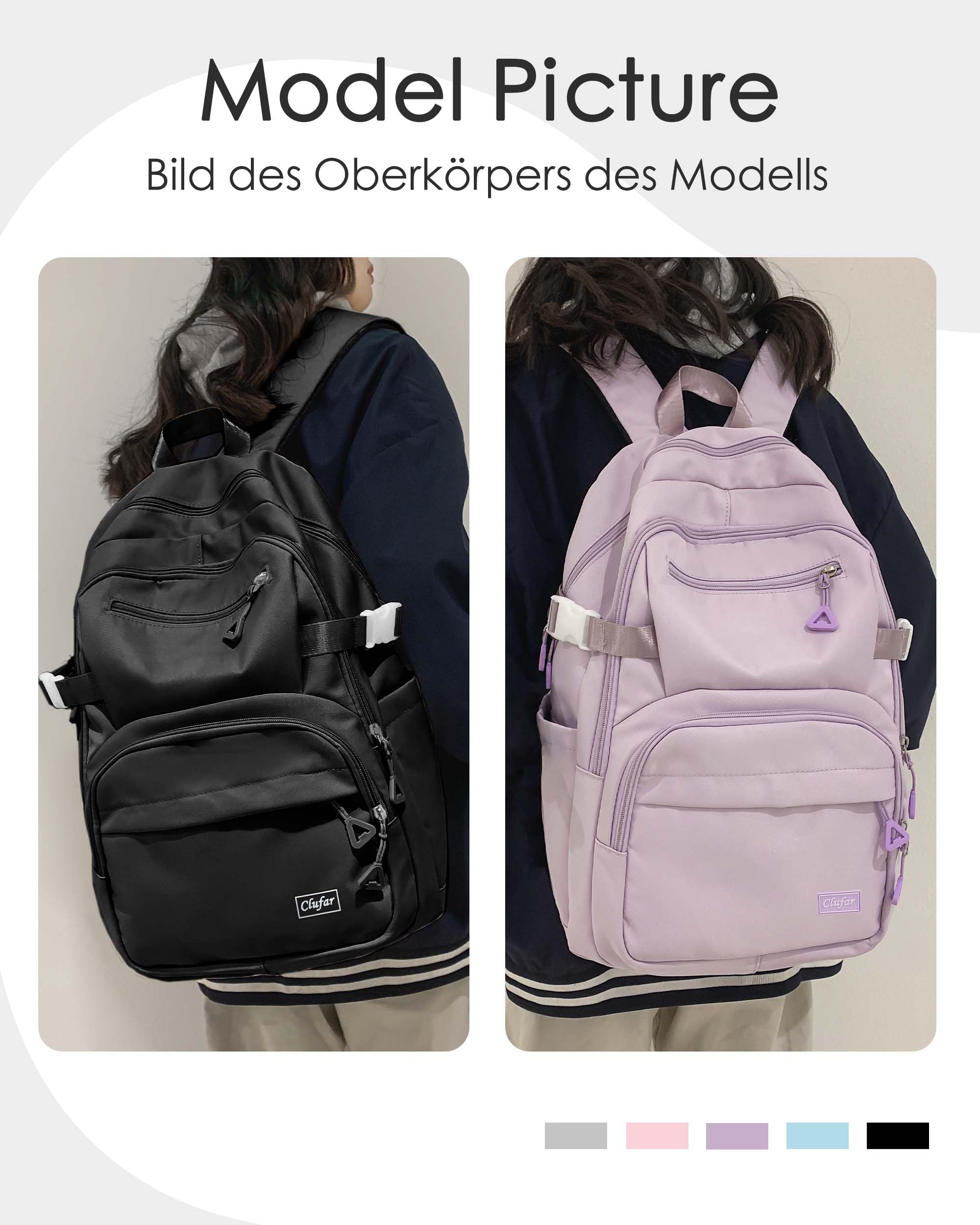Clufar Schulranzen Jungen 5 Klasse Schwarz Leicht Schulrucksack Teenager Mädchen Wasserdicht Multi-Tasche Schultasche Mädchen Rucksack Schule Herren Schoolbag,Black 5