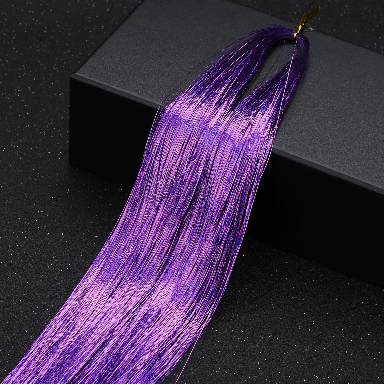 Leliafleury 1000 Strands Purple Hair Tinsel 120cm Straight Glitter Hair Strands for Party Cosplay — image 1