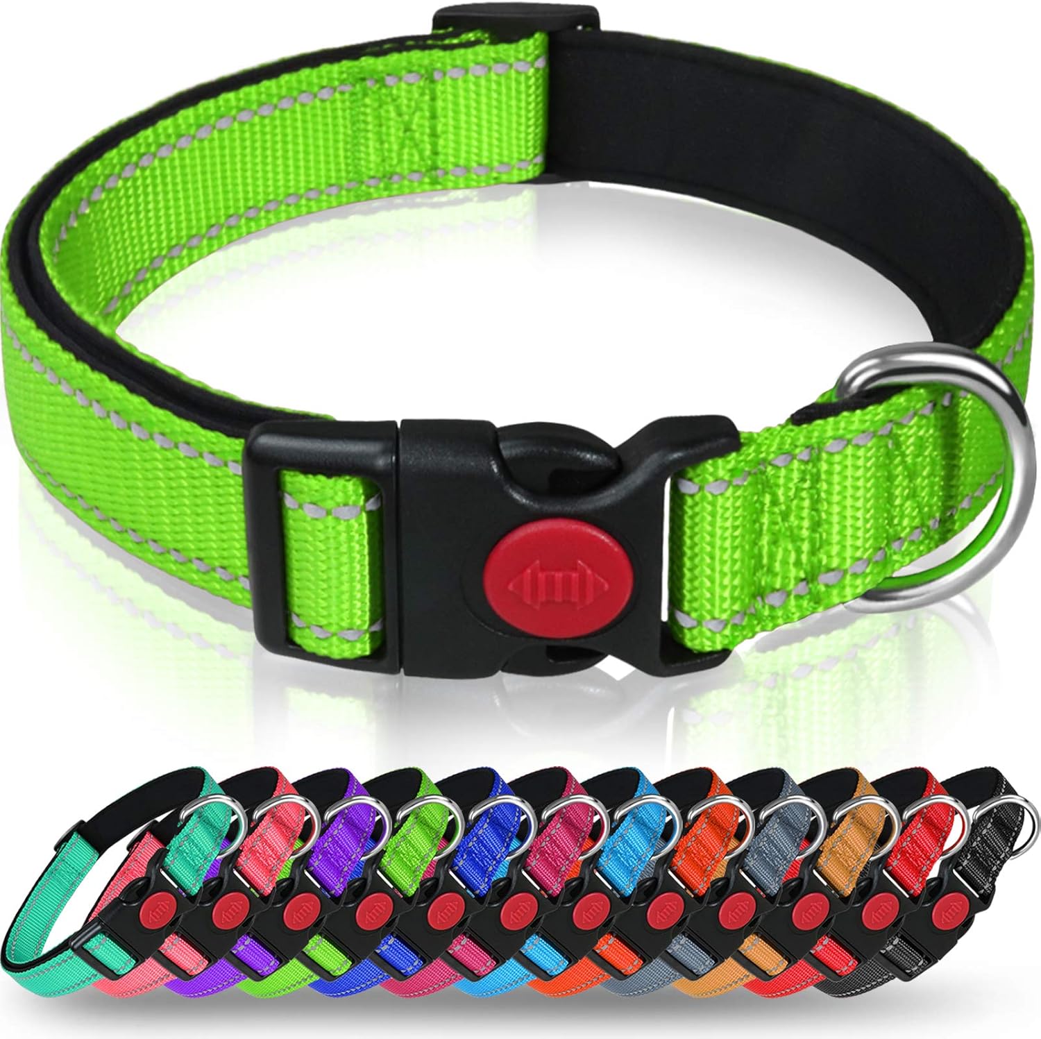 Taglory Reflective Nylon Dog Collar with Safety Buckle, Adjustable Pet Collars with Soft