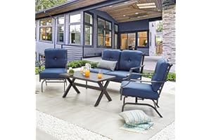 PatioFestival 4 Pices Patio Furniture Conversation Set,Metal Outdoor Furniture Set w/All Weather Cushioned Loveseat,Poolside Lawn Chairs,Coffee Table