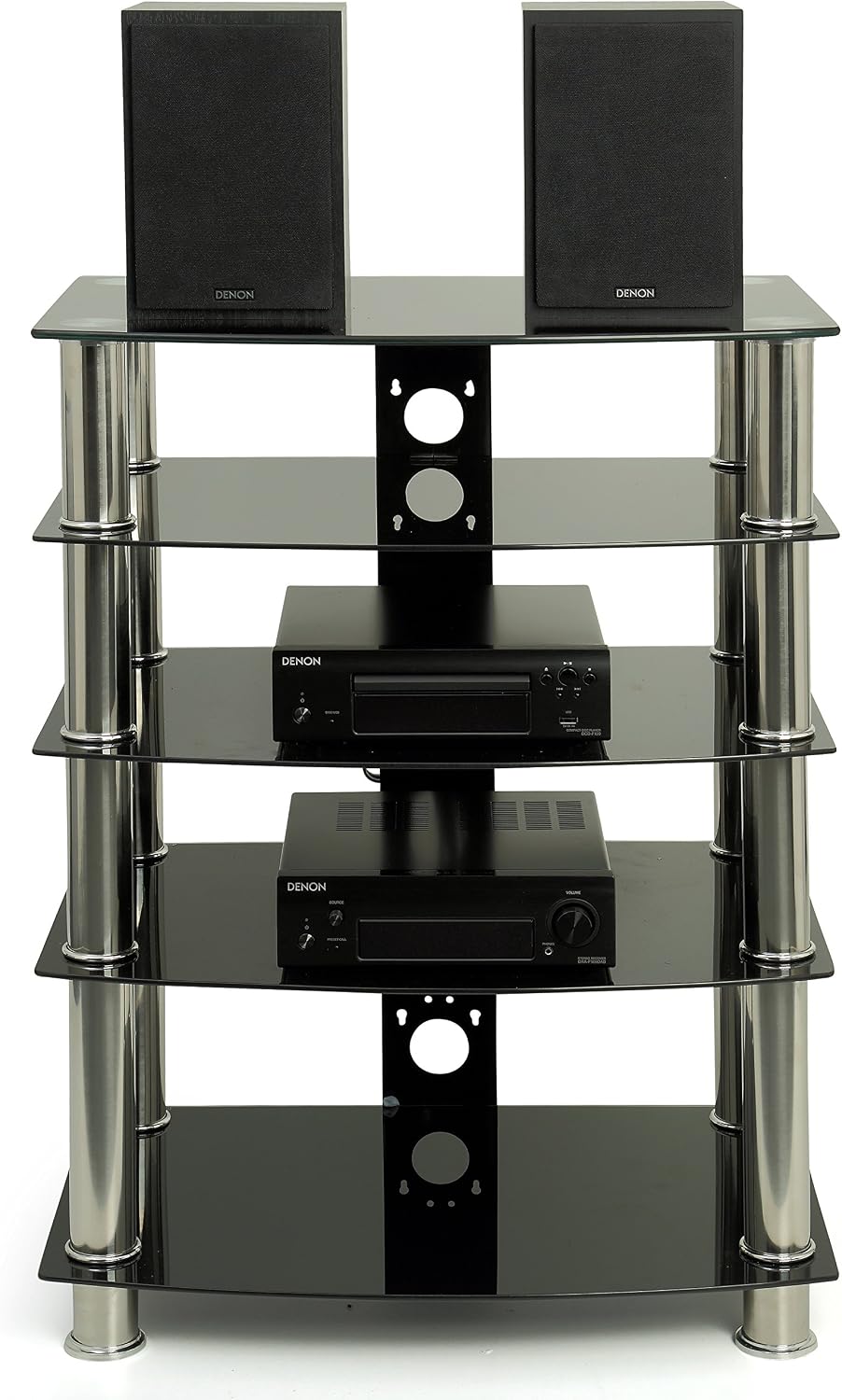 Centurion Supports Galago Black Glass TV/Hi-Fi Stand, Black and Silver, Mittel - Image 5