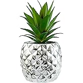 Porcelain (Silver) Potted Artificial Succulent 7.8" Pineapple Ananas Green Faux Plant Home Office Decoration Shelf Kitchen Bathroom Ornaments