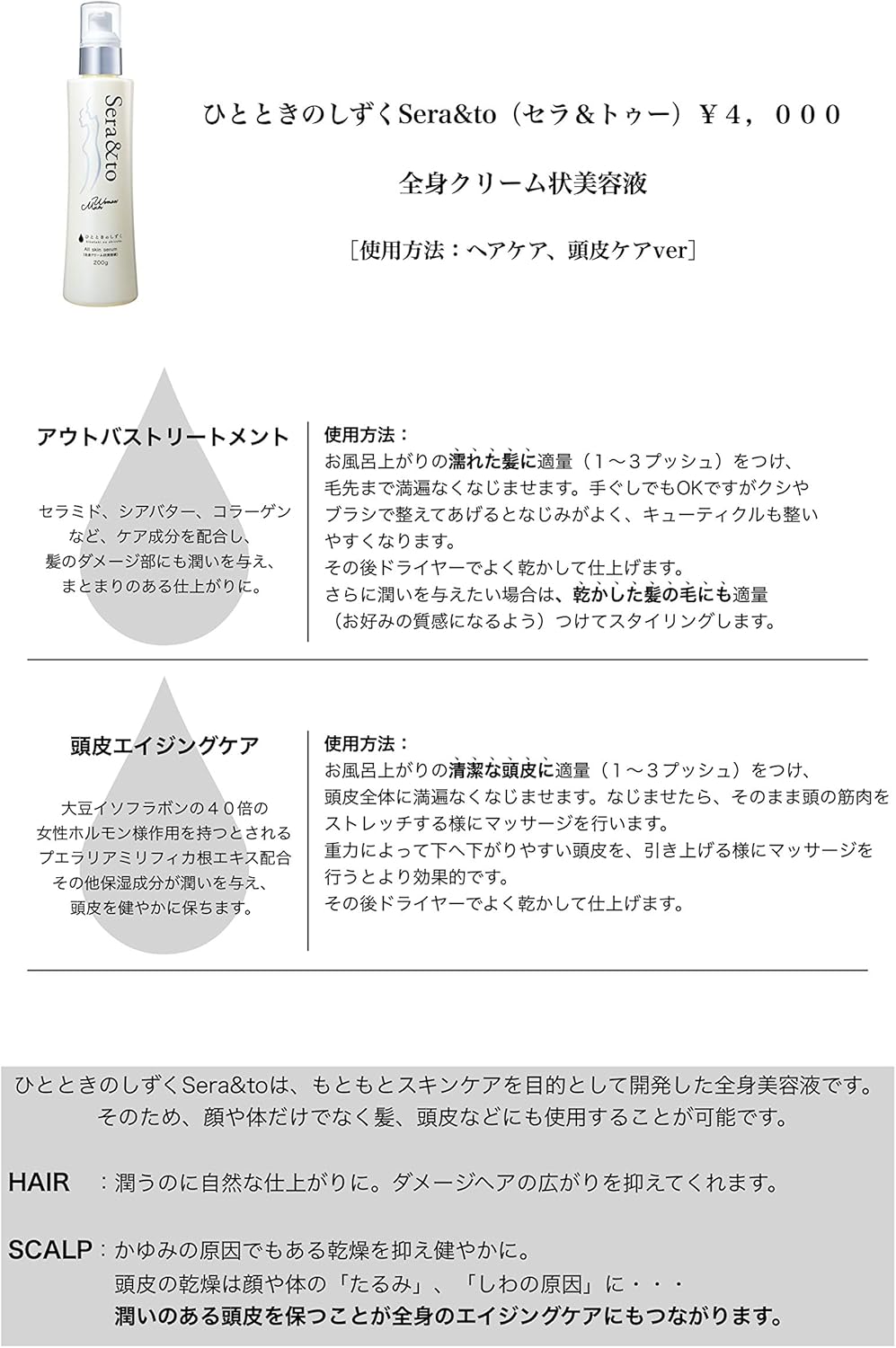 Amazon 全身美容液 潤い 弾力 透明感 ひとときのしずく Sera To 高保湿 デイリーケア 男女兼用 0g ひとときのしずく ビューティー 通販