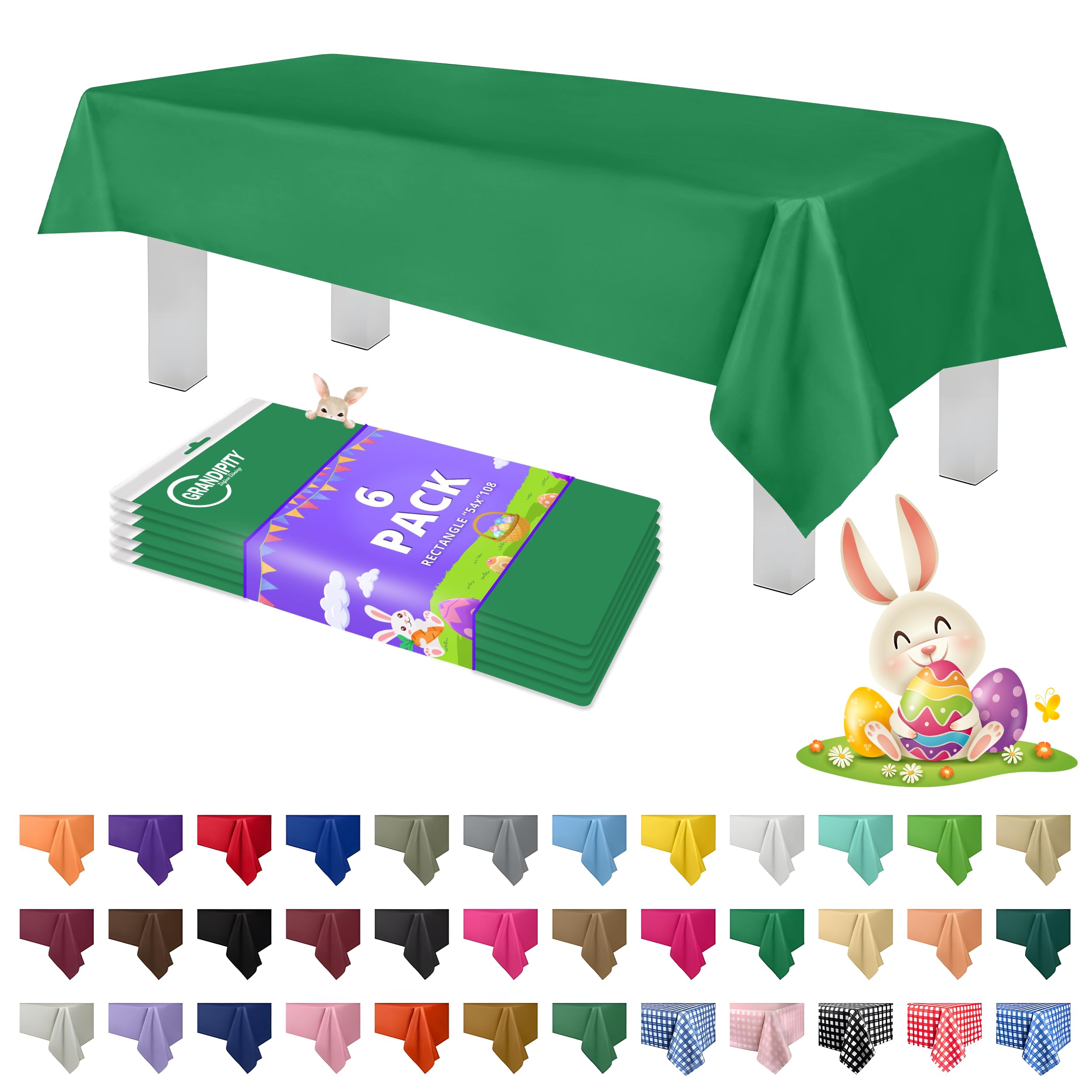 Grandipity Green Plastic Table Cloth Disposable (6 Pk) 54in x 108in Rectangle Tablecloths - Premium Party Table Cloths for 6ft to 8ft Tables — image 1