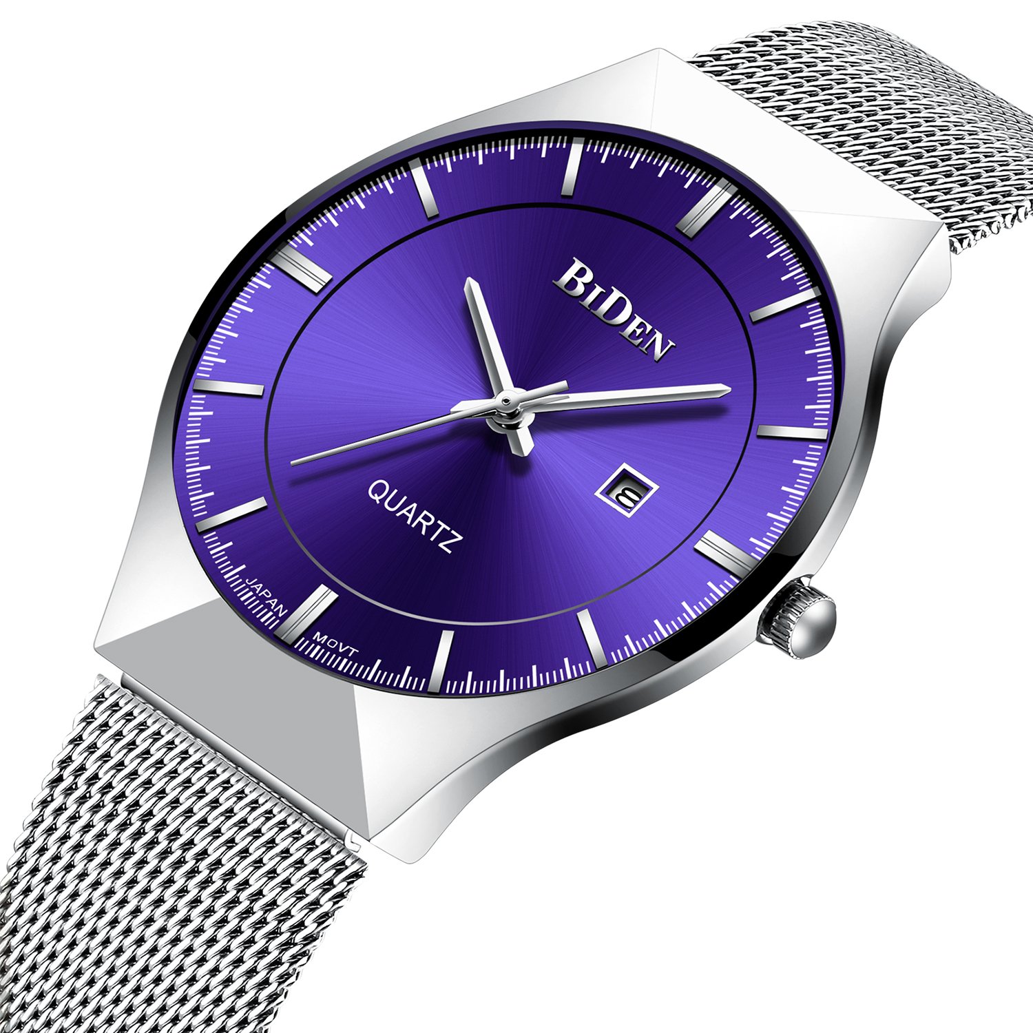 Mens Simple Designer Analogue Quartz Watches Silver Men's Mesh Strap