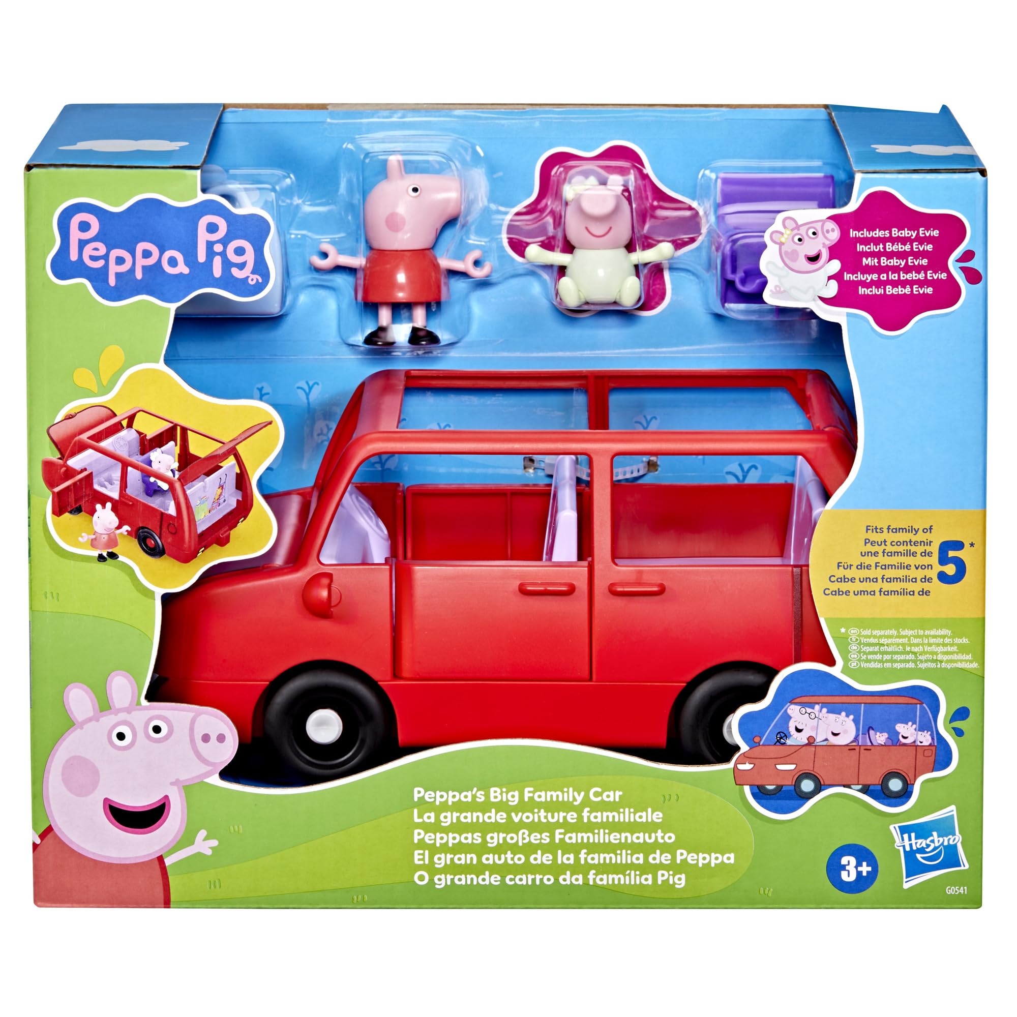 Peppa Pig Peppa's Big Family Car with 2 Figures (Fits 5), Toy Car Playset for Girls and Boys, Kids, Ages 3+
