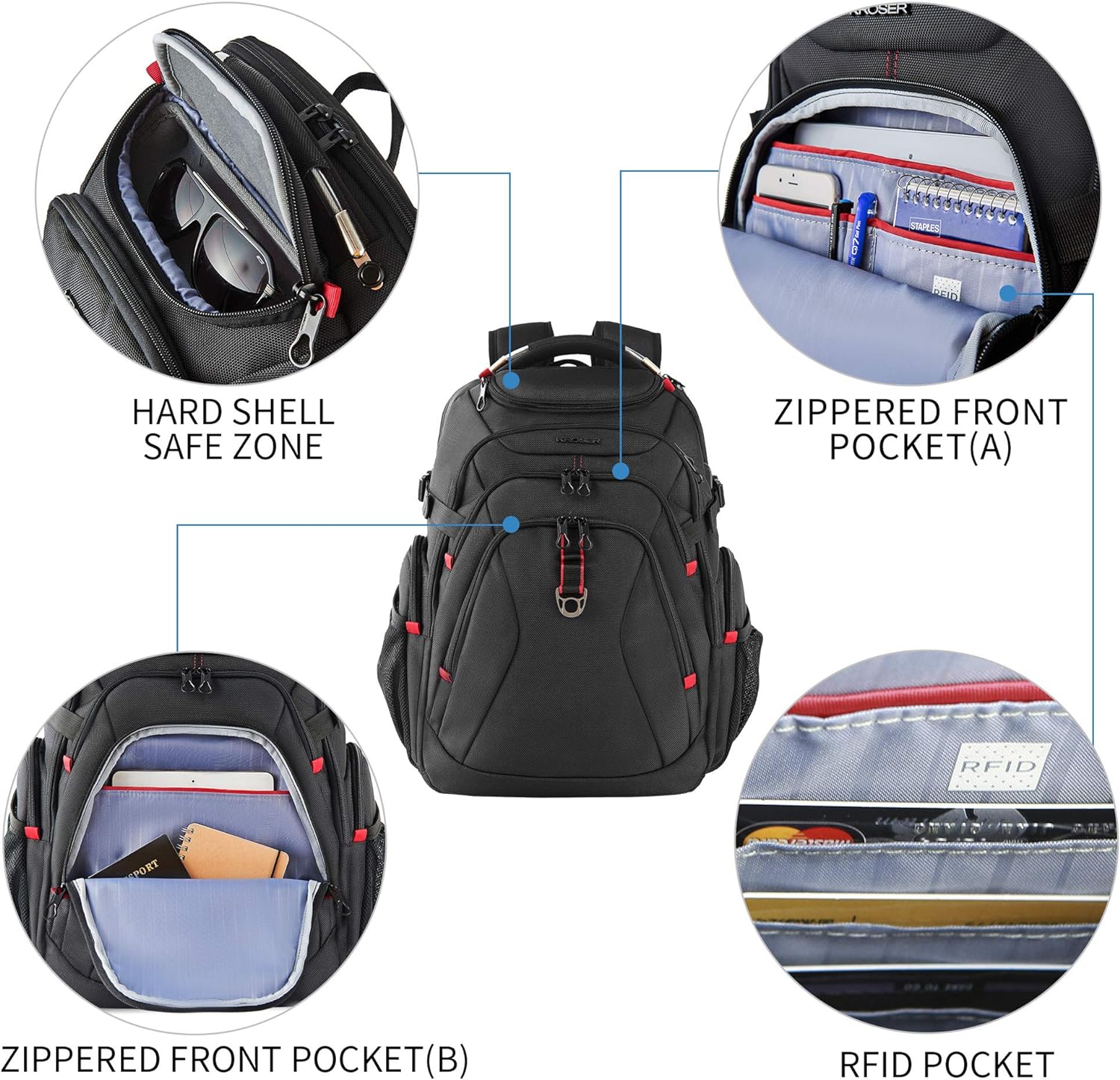 KROSER Travel Laptop Backpack 17.3 Inch XL Heavy Duty Computer Backpack with Hard Shell Saferoom RFID Pockets Water-Repellent Business College Daypack Stylish School Laptop Bag for Men/Women-Black: Computers & Accessories