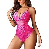 Avidlove Women Snap Crotch Lingerie Sexy Lace Bodysuit Deep V Teddy One Piece Lace Babydoll