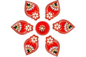 ARTISENIA Handmade Premium Red Acrylic Diwali Rangoli Floor Decorations Table Decoration Studded Stones Sequins Traditional Festive Home Door Déco | Diwali Gift Idea 8 x 8 Inch