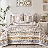 WONGS BEDDING Boho Quilt Set Queen Size, Brown Bohemian 3 Pieces Fall Quilt Sets, Lightweight Bedspread Coverlet Bedding Set for All Season (96"x90")