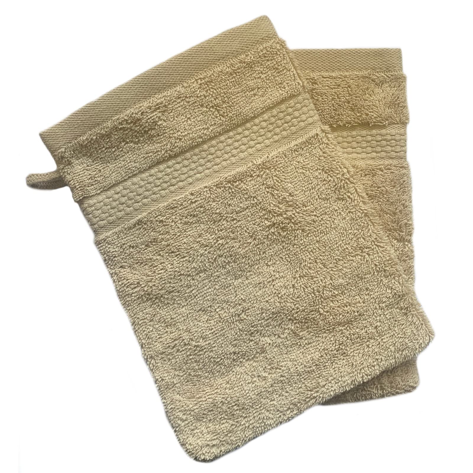 Sue Rossi Face Cloth Wash Mitt Set, 100% Organic Turkish Combed Cotton, 600GSM Thick With Hanging Loop, Size 16cm x 21cm, Flannel Glove Pack Soft & Absorbent (Camel, 2) โ image 1