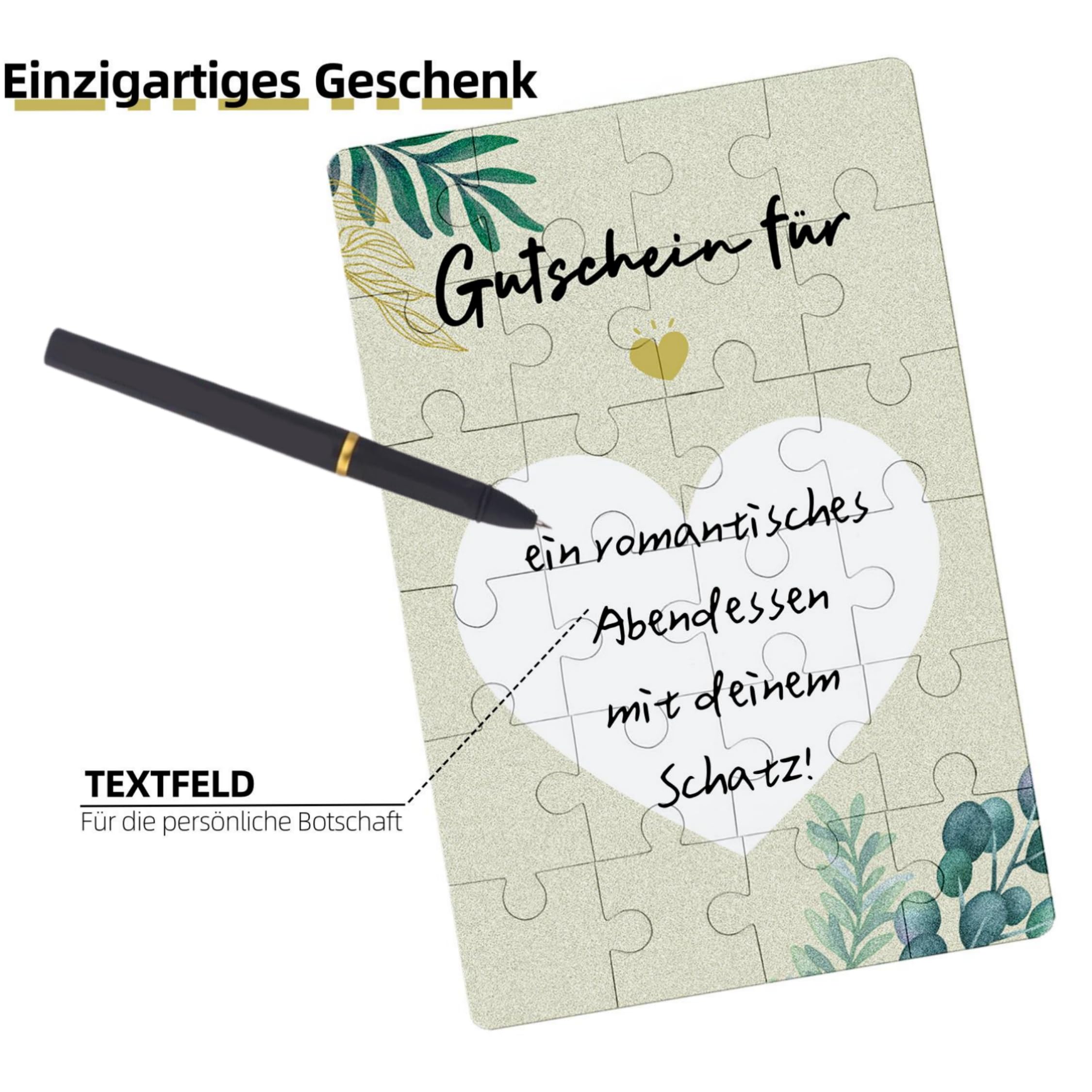 KCatsy Gutschein Puzzle Geburtstagskarte - Gutscheine zum selber ausfüllen Gutschein Geburtstag - Gutschein Verpackung Personalisierte Geschenke Idee mit Baumwollsäckchen Stift Geschenkanhänger 2