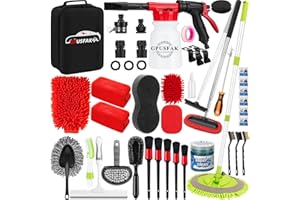 GPUSFAK 40Pcs Car Wash Cleaning Kit with Foam Gun Sprayer Detailing Brushes Wash Mop Windshield Cleaning Tool Tire Brush Towels Complete Interior Exterior Detailing Set for Car