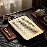 14 Inch Bamboo Chinese Gongfu Tea Tray Table Box with Water Storage for Kungfu Tea Set (Style 5 Black)