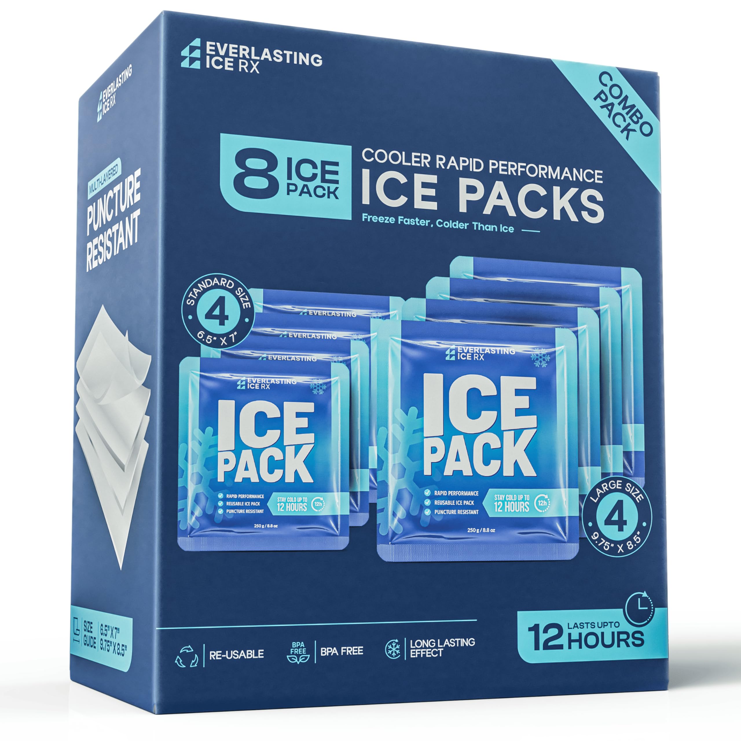 Photo 1 of ***MISSING 1 PACK -SELLING AS 1 PACK ONLY*** Rapid Performance Reusable Ice Packs for Coolers or Lunch Box | Combo Pack | Cold for Up to 12 Hours | Ice Packs for Cooler, Long Lasting for Camping, Beach