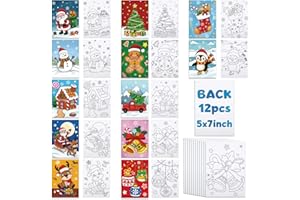 Louise Maelys Pre Drawn Canvas to Paint for Kids - 12 Pack Christmas Theme Pre-Stretched Canvas Panels (5x7 inch) Easy Paint Art Kit for Beginners,Unique Gifts