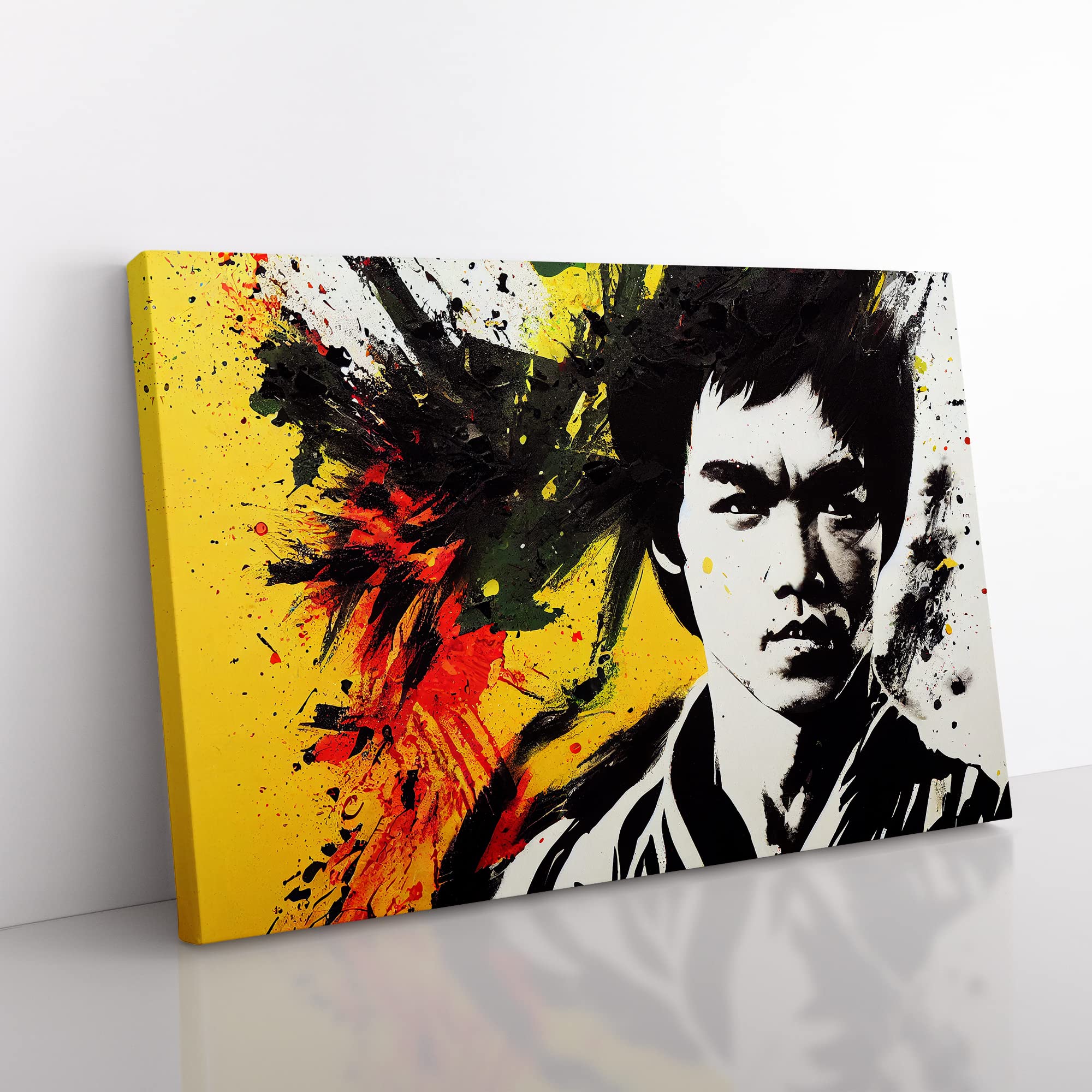Bruce Lee Splash Vol.1 Abstract Canvas Wall Art Print Ready to Hang, Framed Picture for Living Room Bedroom Home Office Décor, 50x35 cm (20x14 Inch)
