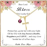 DORANA Valentines Gifts for Teenage Girls Ideas-Sterling Birthstone Cross Necklace for Girls Age Daughter Kids Hypoallergenic First Communion Baptism Confirmation Stocking Stuffers Gifts