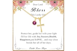 DORANA Gifts for Teenage Girls Ideas-Sterling Birthstone Cross Necklace for Girls Age Daughter Kids Hypoallergenic First Communion Baptism Confirmation Christmas Stocking Stuffers Gifts