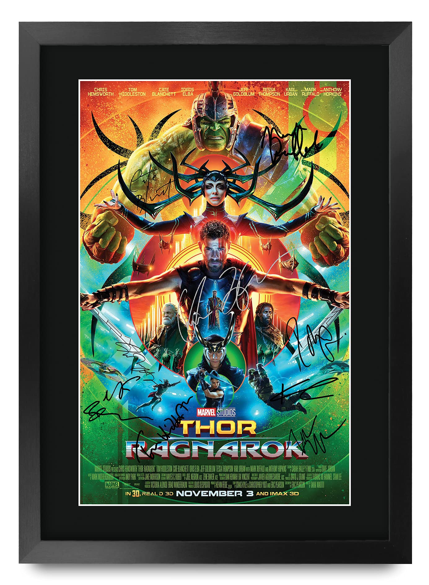 HWC Trading A3 FR Thor 3 Ragnarok Chris Hemsworth and Cast Gifts Printed Poster Signed Autograph Picture for Movie Memorabilia Fans - A3 Framed