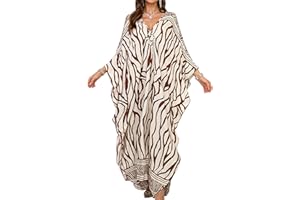 Yanziliu Women Kaftan Dresses Plus Size V-Neck Batwing Sleeves Beach Cover Up 2025 Summer Floral Print Caftan Dress