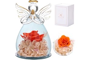 ANLUNOB Preserved Rose for Women Birthday Gifts for Mon Gifts for Grandma Angel Figurines Purple Rose Flower Rose in Angel Statue Glass Cover Women Gifts Valentines Anniversary Wedding Gifts