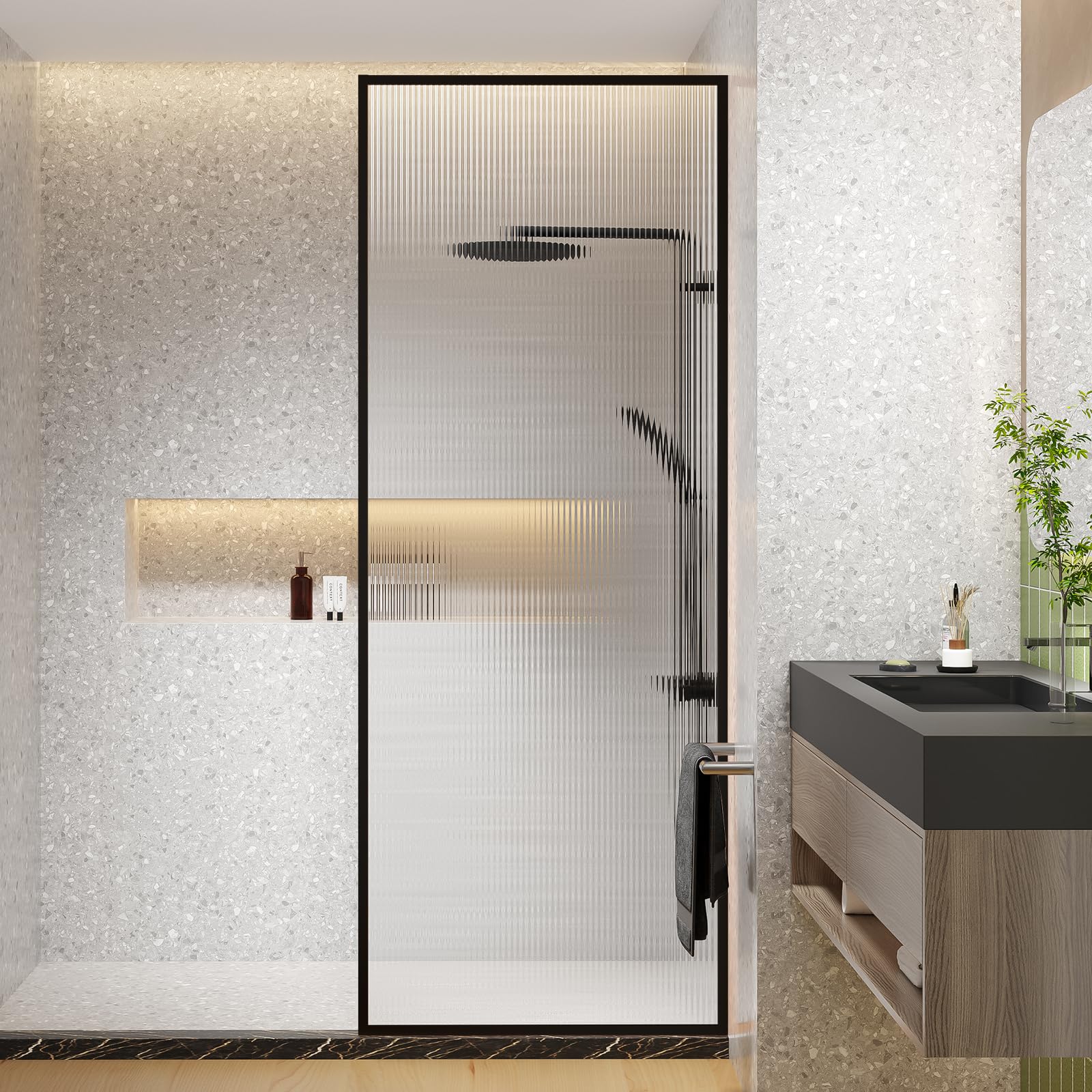 Photo 1 of ***GLASS ONLY**Dimaris Shower Door 30" X 78" Clear Tempered Fluted Glass Framed Shower Screen Door Shower Glass Panel for Walk-in Bathroom Shower, Nano Coating, Matte Black Finish