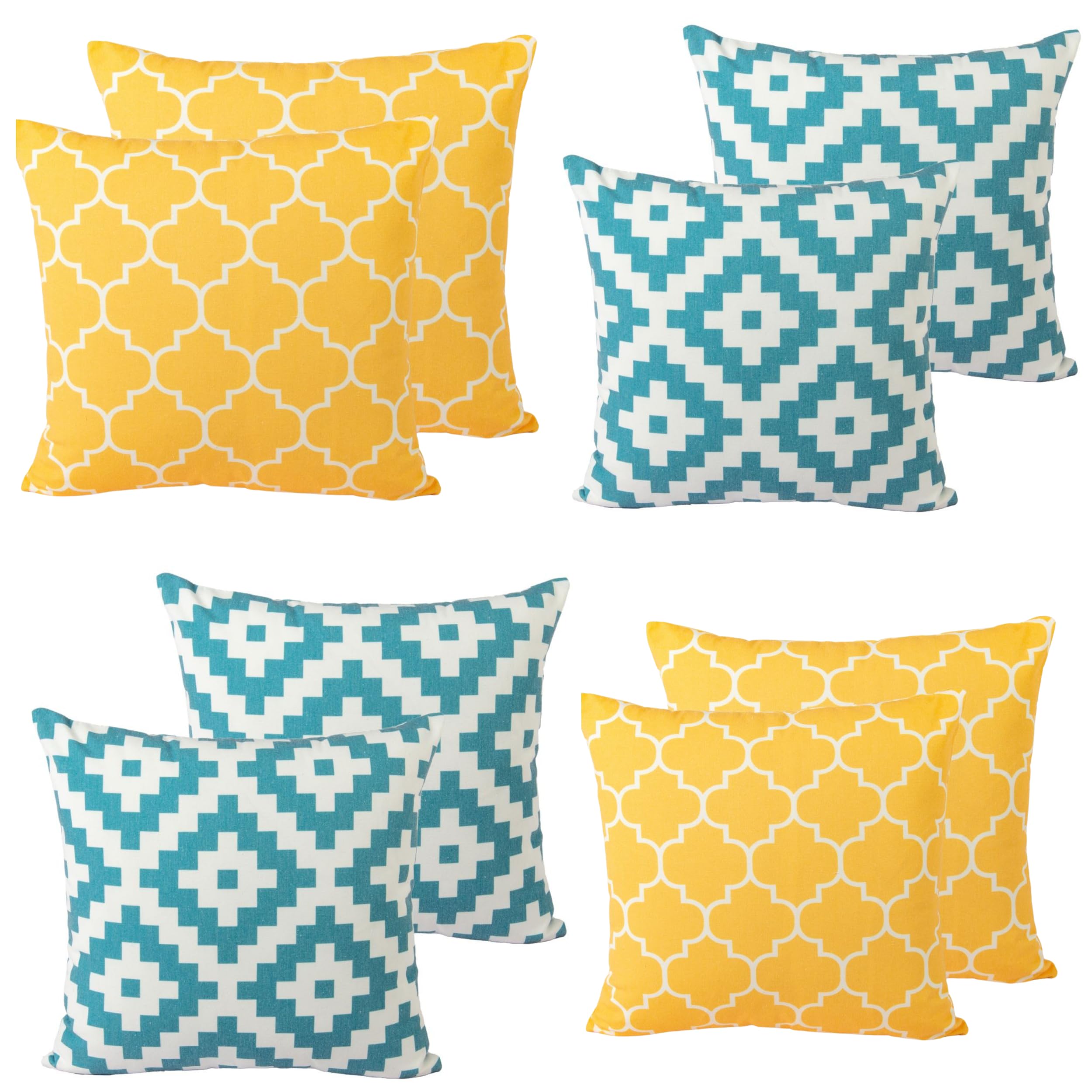 CUSHY HOME 8 Pack Cushion Covers Geometric Luxury Double-sided Pillowcases for Livingroom Sofa Bedroom with Invisible Zipper 45cm x 45cm 18x18 inches Yellow/Teal — image 1
